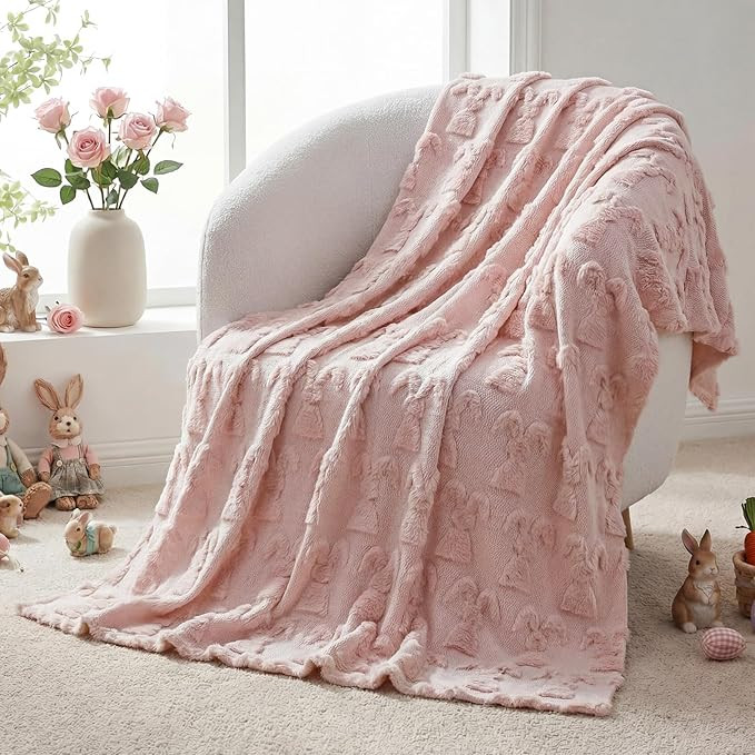 Tudomro Easter Bunny Blanket 50x60 Inch Rabbit 3D Embroidered Soft Cozy Spring Fleece Throw Blank... | Amazon (US)