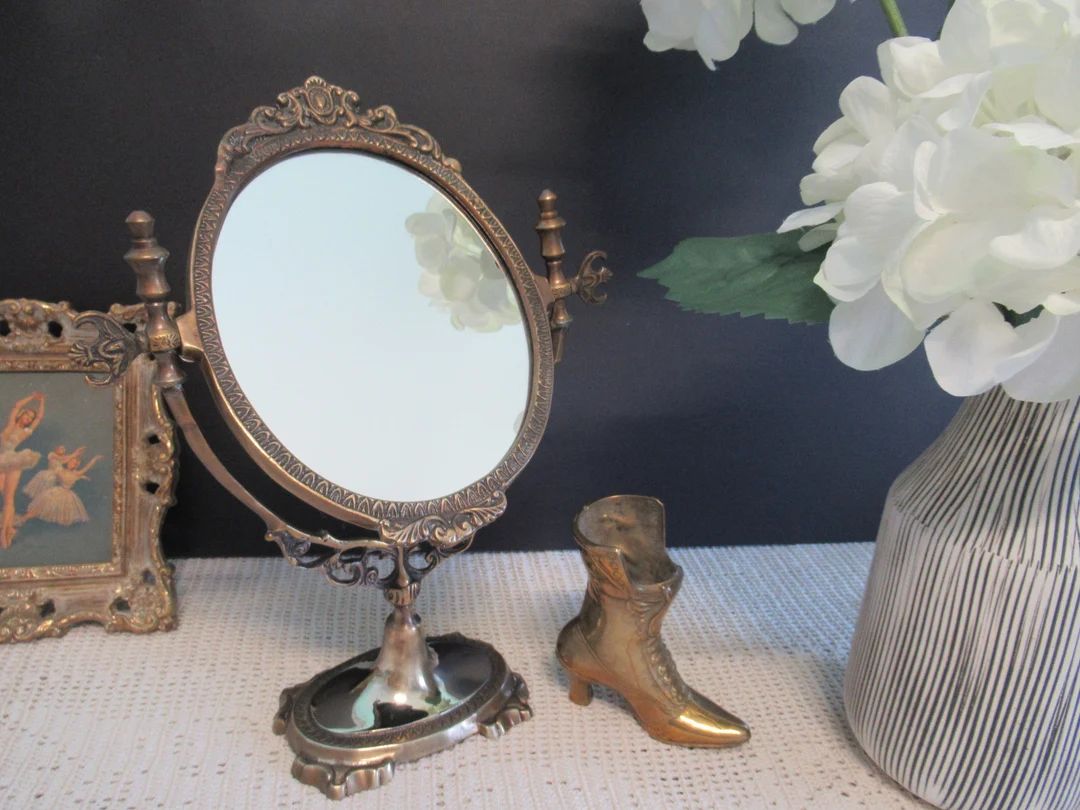 Solid Brass Pedestal Mirror / VINTAGE Vanity Mirror / Swing Mirror / Standing Vanity Mirror | Etsy (US)