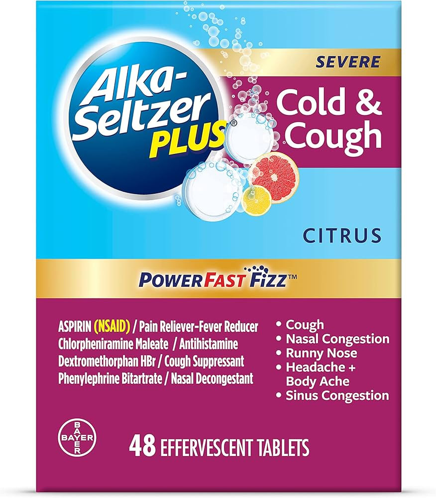 Alka-Seltzer Plus Severe,Cold & Cough Medicine For Adults,PowerFast Fizz Citrus Effervescent Tabl... | Amazon (US)