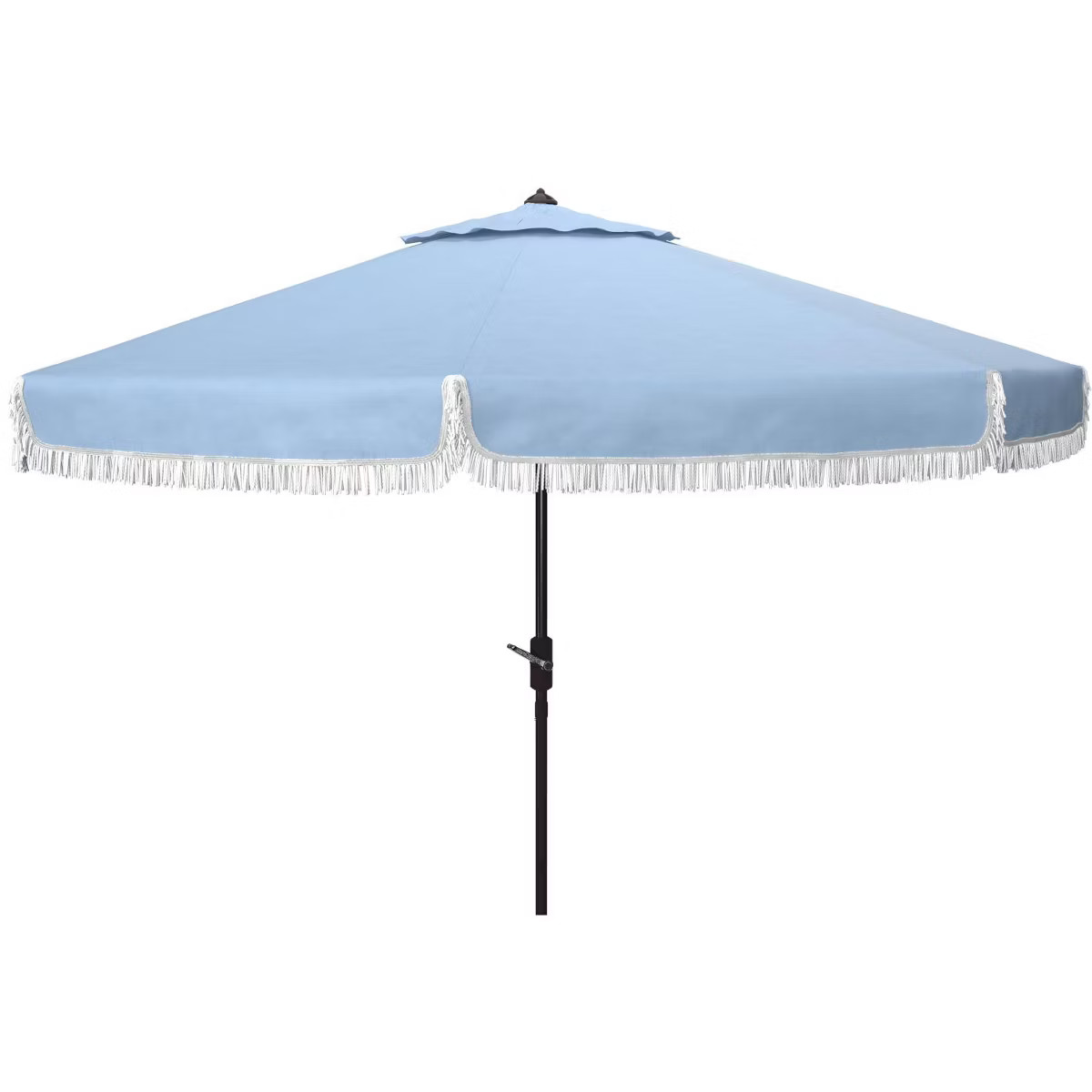 Milan Fringe 9Ft Crank Push Button Tilt Umbrella - PAT8008 - Baby Blue/White - Safavieh | Target