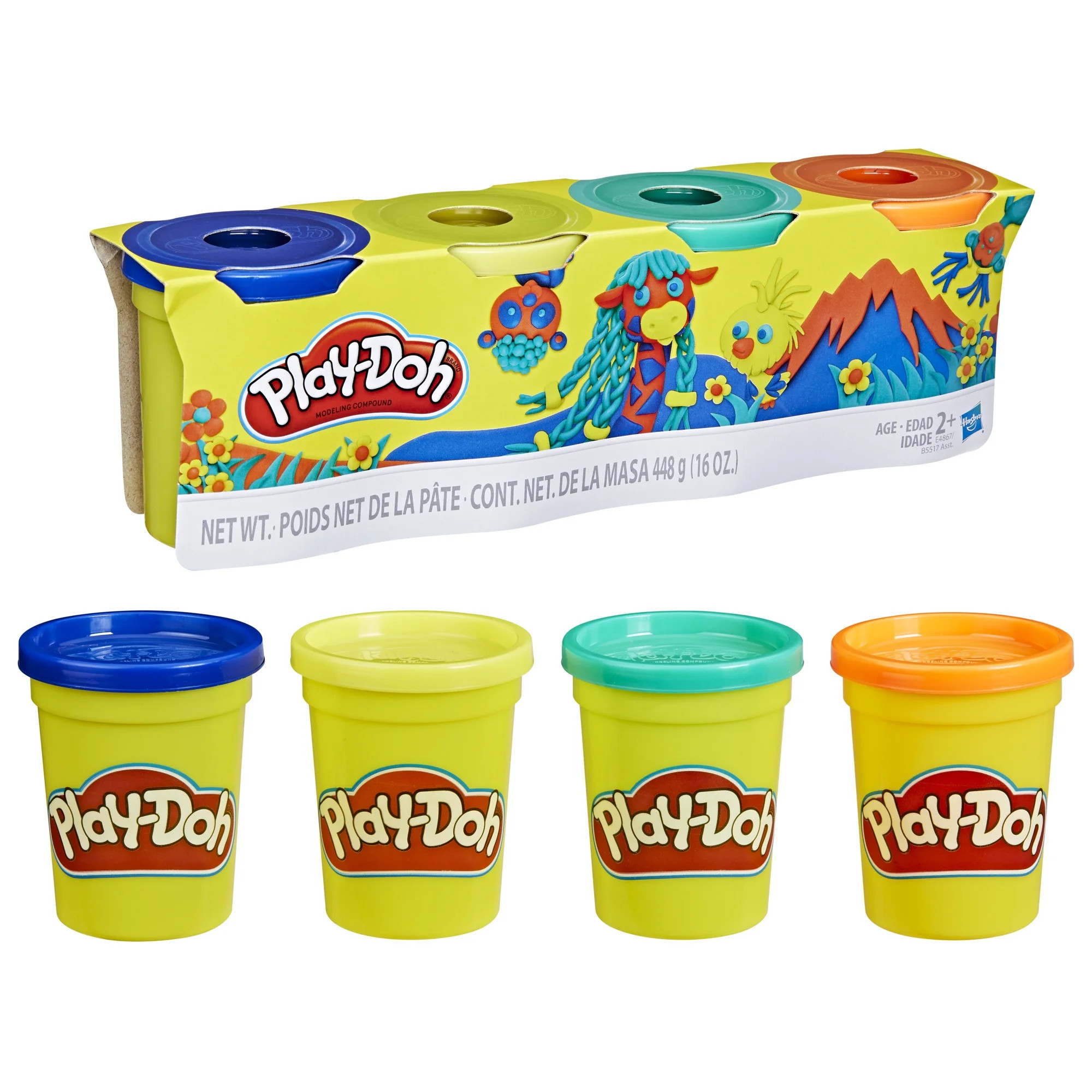 Play-Doh 4 Pack of Wild Non-Toxic Colors, 4-Ounce Cans (Dark Blue, Bright Green, Orange, Green), ... | Walmart (US)
