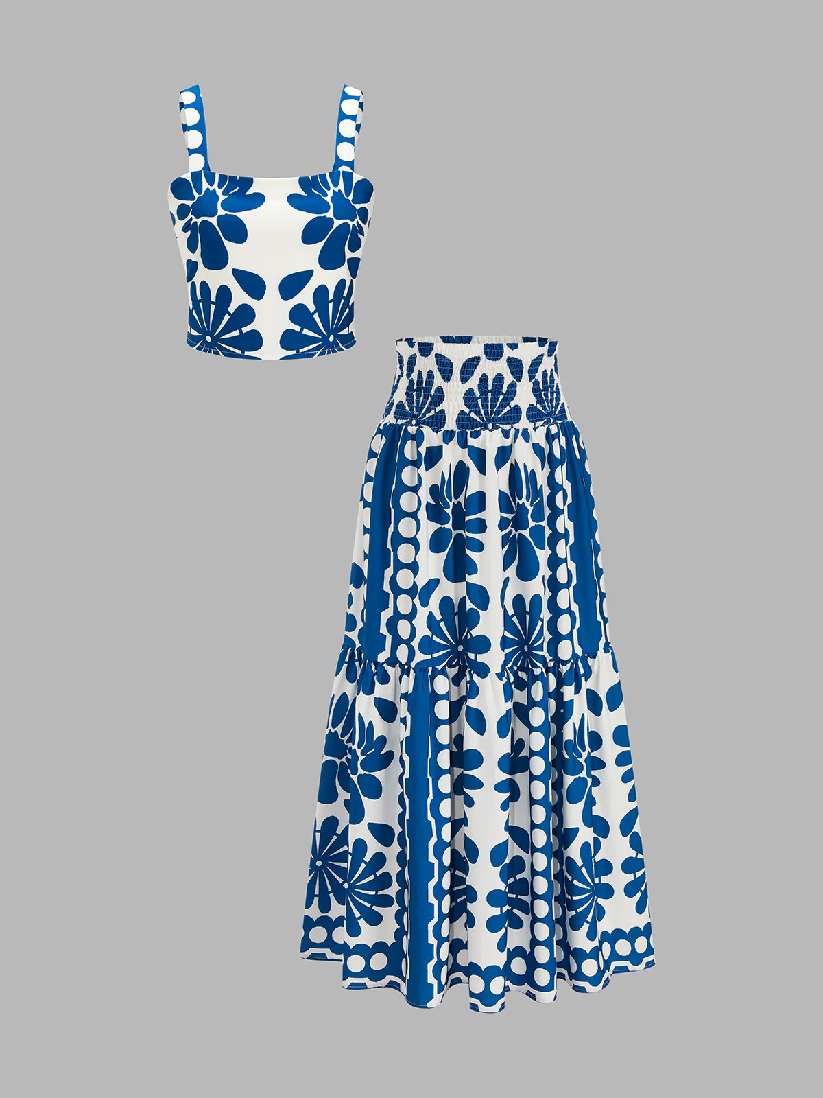 Floral Print Cami Top & Smocked Skirt Set | Commense
