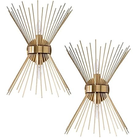 EDISLIVE 2-Light Vanity Light Mid-Century Modern Starburst Wall Sconce Lamp Sunburst Sconce Gold Lam | Amazon (US)