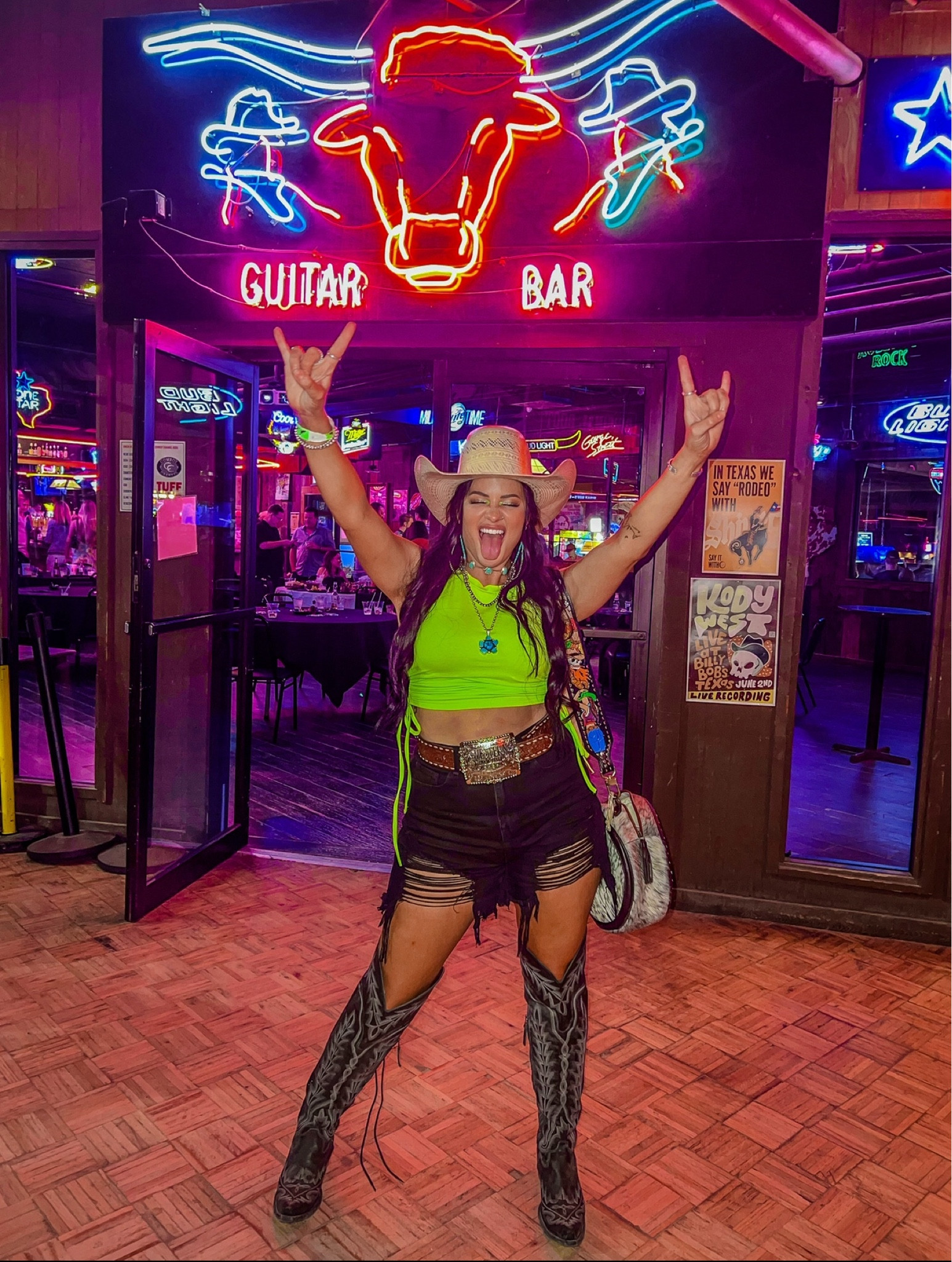 Exact outfit linked. I cut the rhinestones off these shorts  

Country concert outfit. Summer outfit. Cowgirl style. Western fashion. Cowgirl boots. Over the knee boots. Over the knee Cowgirl boots. Cowgirl outfit. 

#LTKparties #LTKshoecrush #LTKFestival