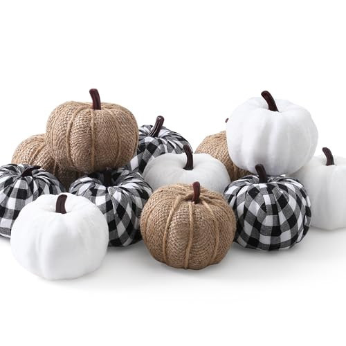 SITUMEIZI 12 Pcs Pumpkins Fake Harvest Velvet Pumpkin White Black Small Faux Fabric Foam Pumpkin for Fall Decor Wedding Thanksgiving Halloween Home Farmhouse Decoration(Burlap) | Amazon (US)