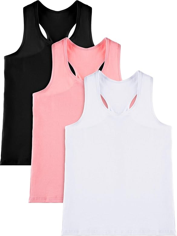 3 Pieces Girls Dance Tank Top Racerback Crop Tank Top Sleeveless Dance Top for Ballet Gymnastics Dan | Amazon (US)