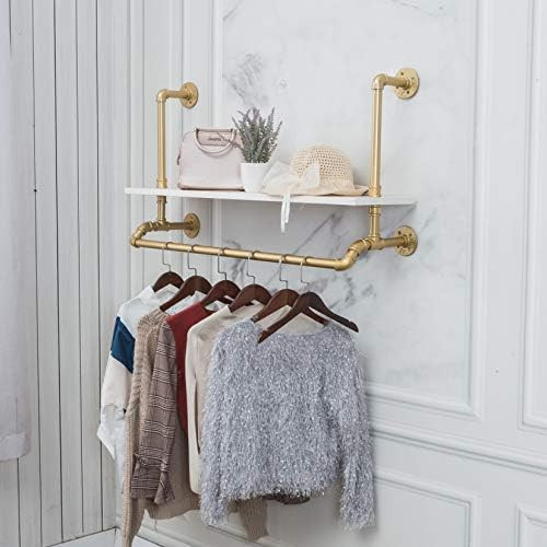 40",Gold,White,Industrial Detachable Wall-Mounted Black Iron Wooden Garment Bar,Heavy Duty Pipe C... | Amazon (US)