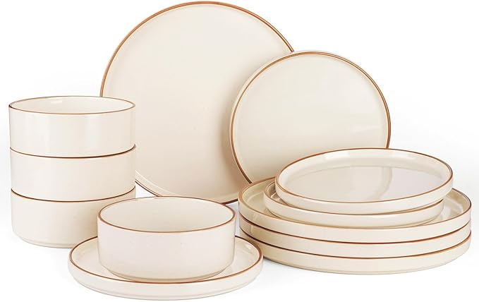 Famiware Nebula Plates and Bowls Sets for 4, 12 Pieces Stoneware Dinnerware Set, Microwave and Di... | Amazon (US)