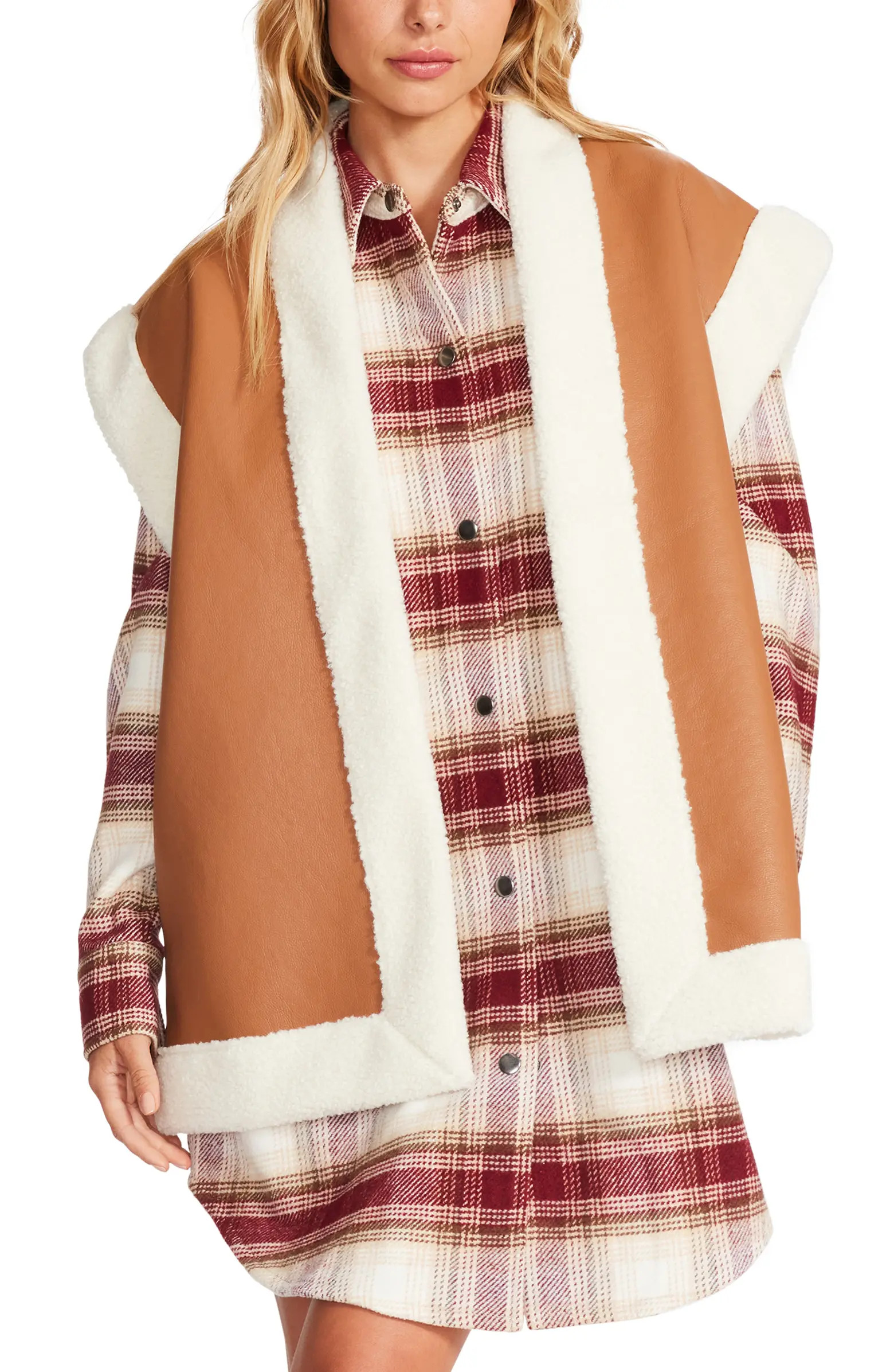 Faux Fur Trim Faux Leather Vest | Nordstrom Rack