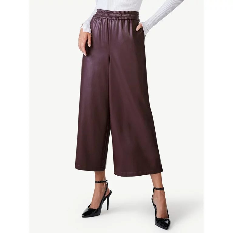 Scoop Women's Faux Leather Wide Leg Pants, Sizes XS-XXL - Walmart.com | Walmart (US)