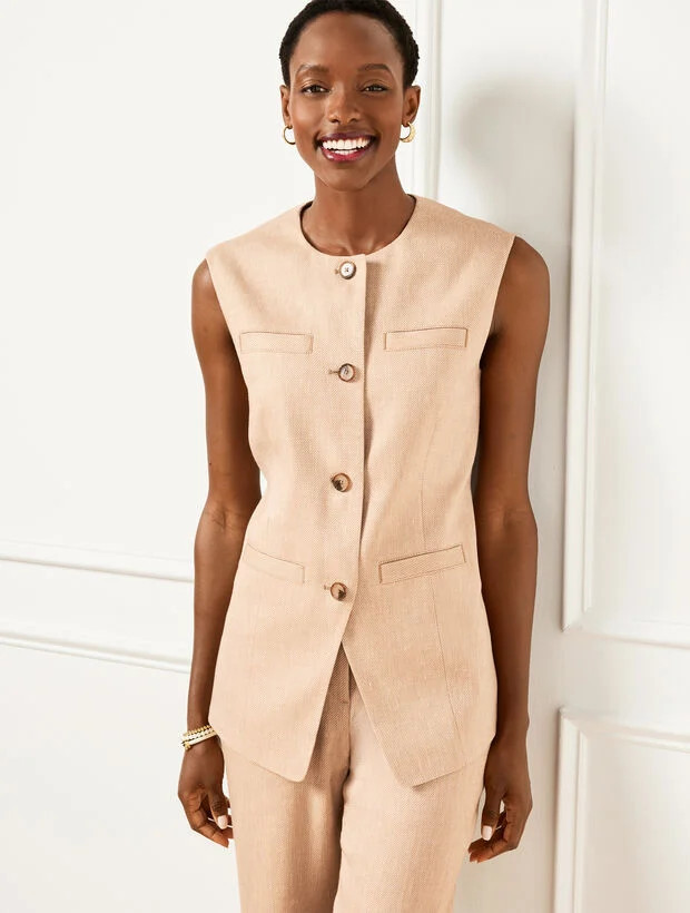 Textured Stretch Linen Vest | Talbots