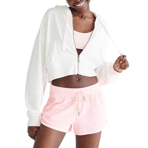 AEROPOSTALE Women's Cropped Full Zip Relaxed Fit Hoodie, Cream | Amazon (US)