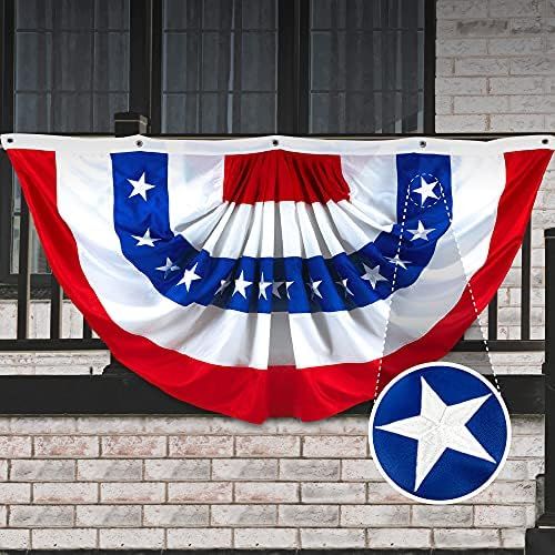 G128 American USA Pleated Fan Flag, 3x6 Feet American USA Bunting Decoration Flags Embroidered Patri | Amazon (US)