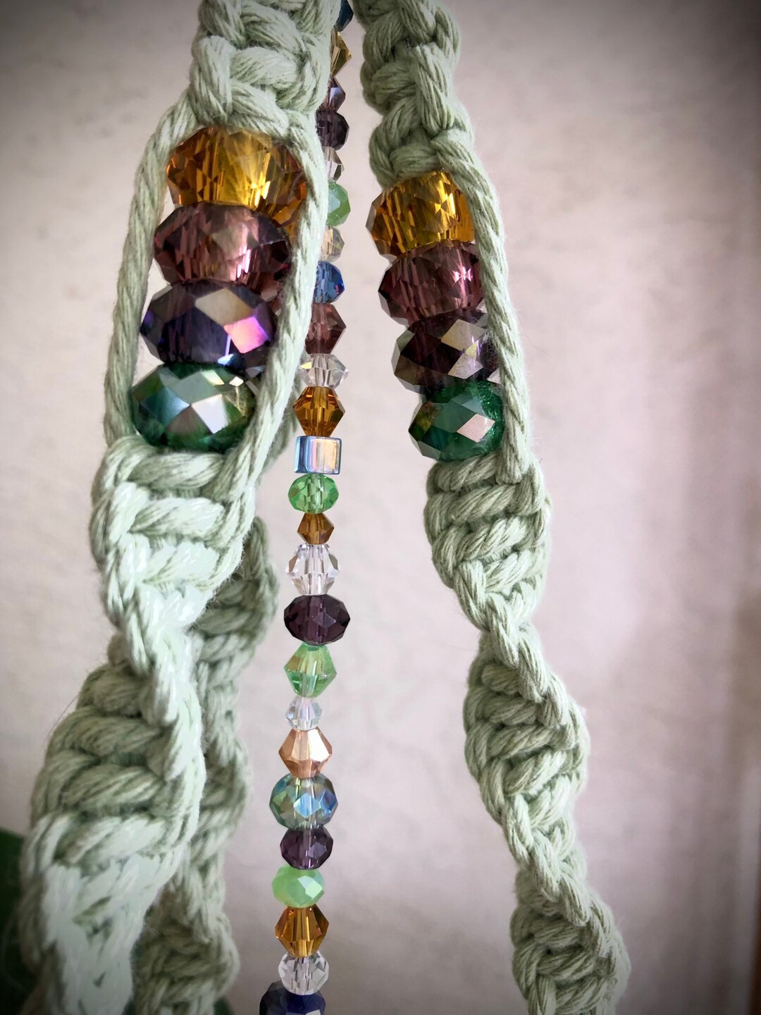 Jewel-Toned Sun Catcher Macrame Plant Hanger in Sage Green from the Garden Collection | Etsy (US)