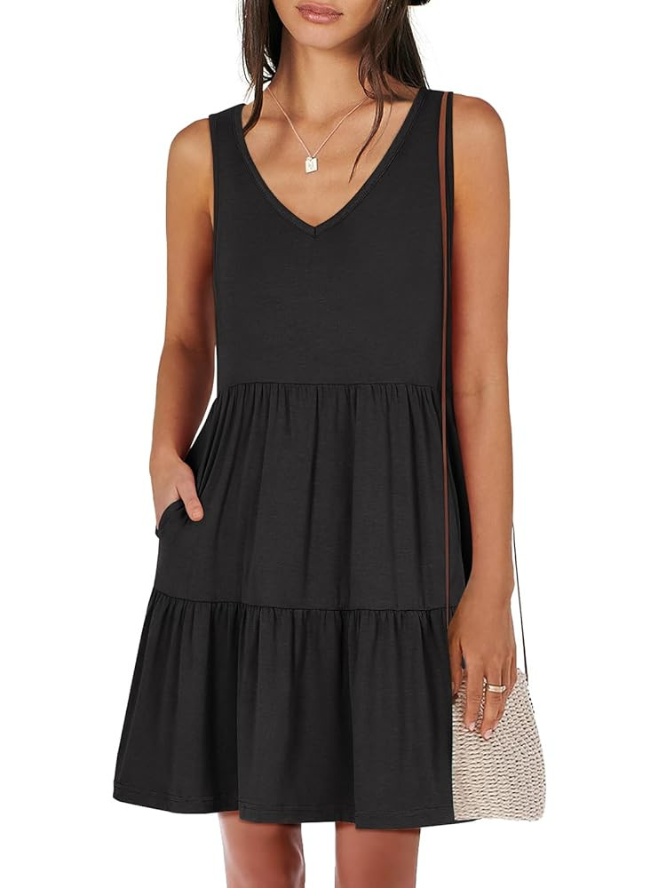 ANRABESS Womens Summer Casual Tank Dress Sleeveless V Neck T Shirt Sundress Flowy Tiered Swing Mi... | Amazon (US)