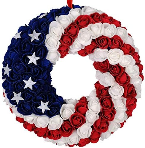 July 4th Patriotic Americana Wreath Boxwood Handcrafted Memorial Day Wreath Festival Garland Deco... | Amazon (US)