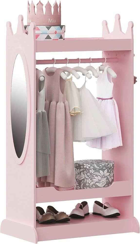 UTEX Kids Dress up Storage with Mirror,Costume Closet for Kids, Open Hanging Armoire Closet,Prete... | Amazon (US)