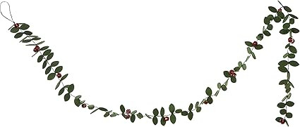 Creative Co-op Green Felt Holly Leaf Red Bells Garland | Amazon (US)