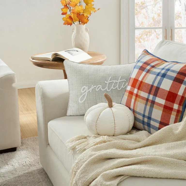 Way to Celebrate Shaped Velvet Pumpkin, Ivory | Walmart (US)