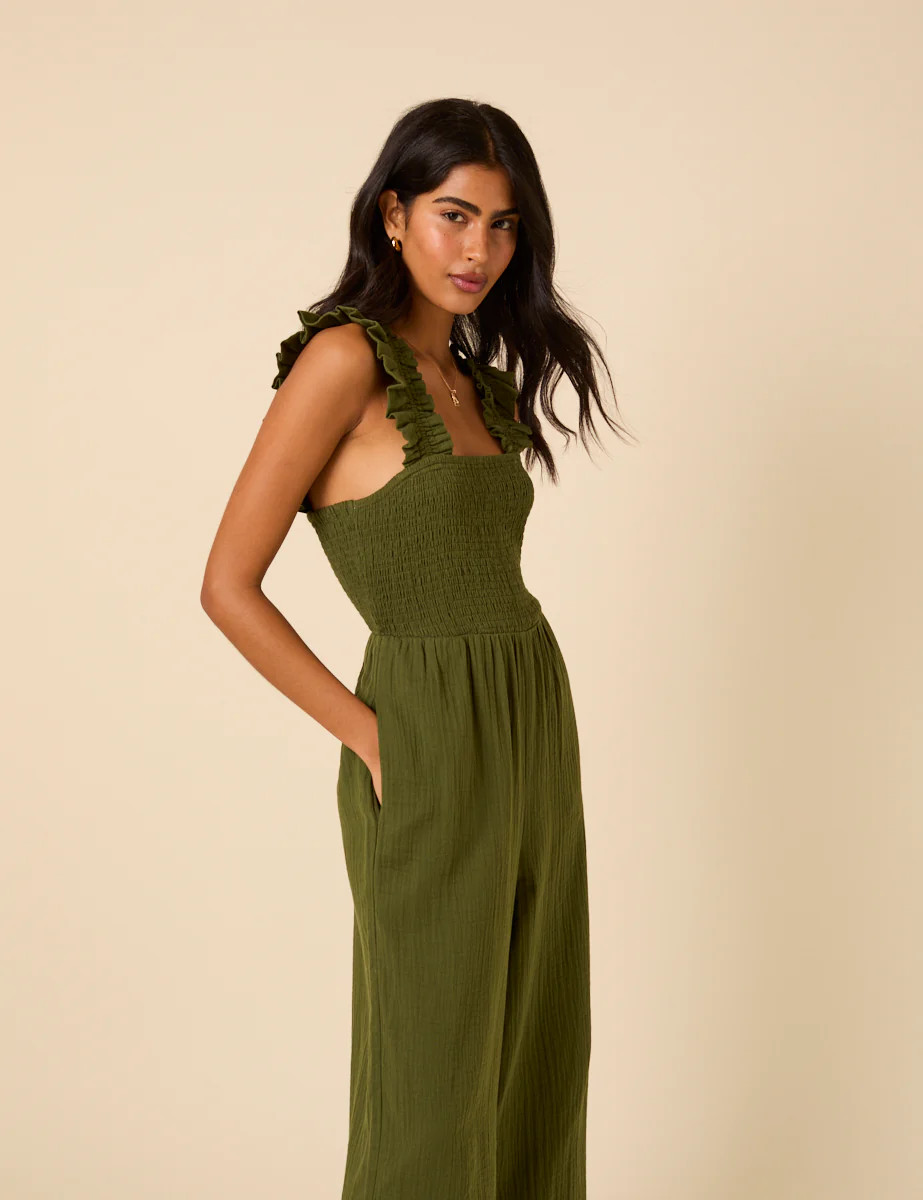 Khaki Cropped Length Maya Jumpsuit | Nobody's Child