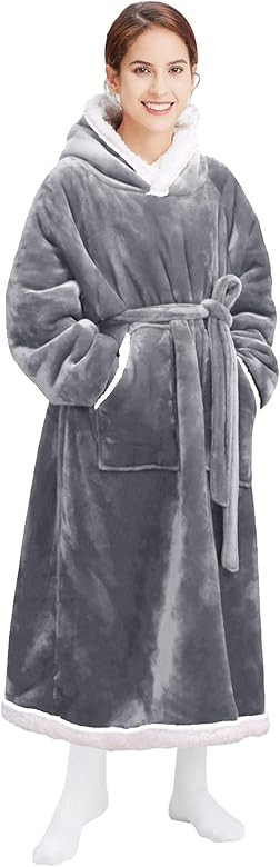JULY'S SONG Wearable Blanket Hoodie for Adults Oversized Fleece 4 FT Robe with Pocket Belt Women ... | Amazon (US)