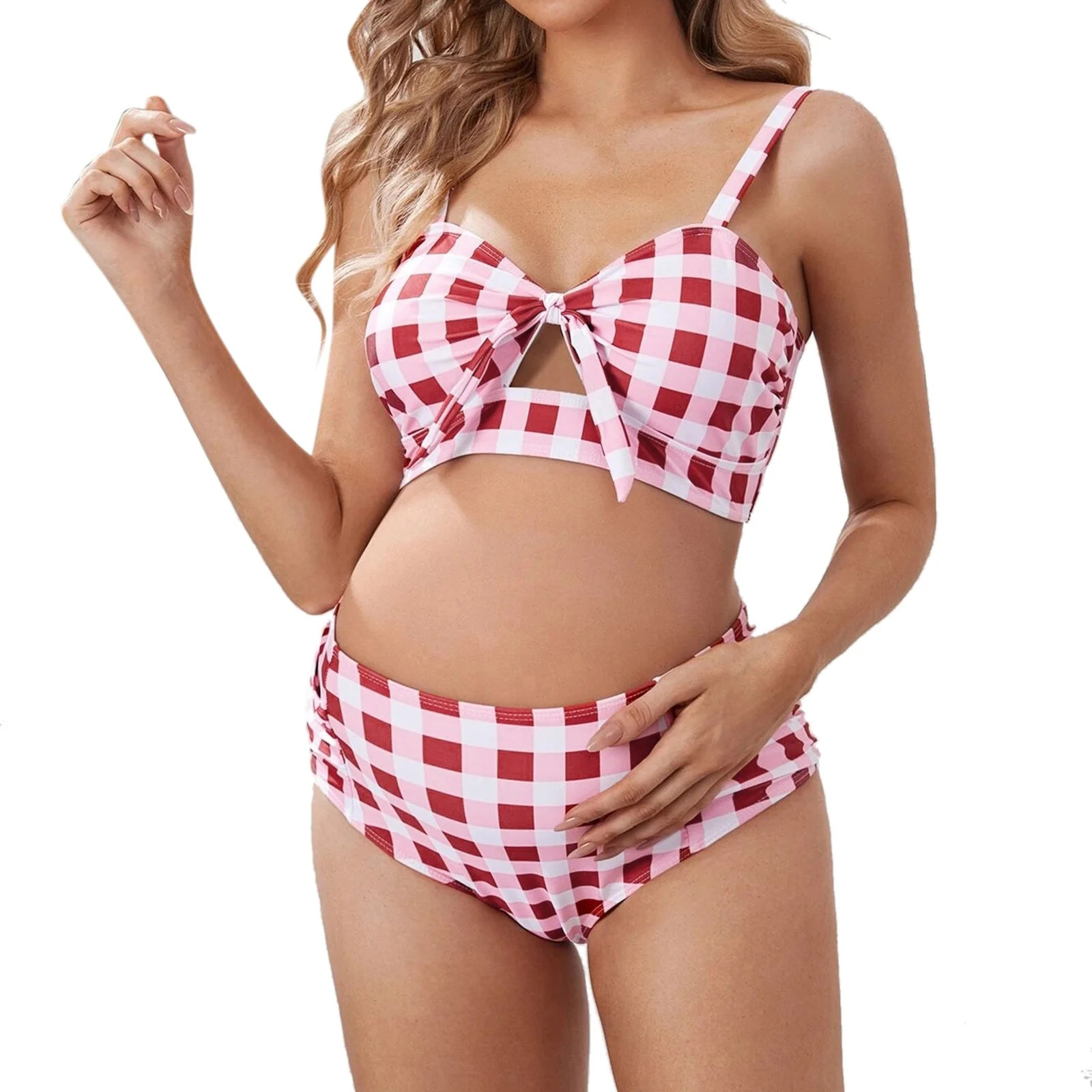 Akiihool 2 Piece Swimsuit for Women Solid Cute Pregnancy Swimwear Bikini Set, Pink Size M | Walmart (US)