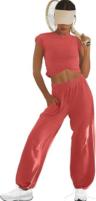 LAMISSCHE Womens Loungewear Set 2 Piece Outfits Sets Cropped Tops and Wide Leg Pants with Pockets... | Amazon (US)