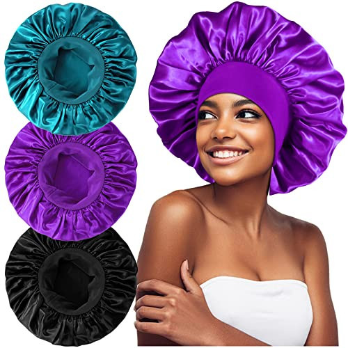 3PCS Extra Large Satin Bonnets for Sleeping, Hair Bonnets for Black Women Braids Curly Hair, B | Amazon (US)