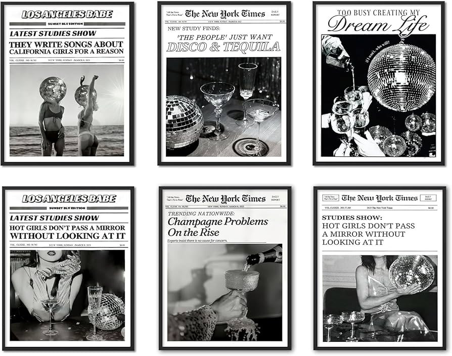 Funky Disco Tequila Posters Set 6 Vintage Trendy Music Aesthetics Posters Disco Champagne Headlin... | Amazon (US)