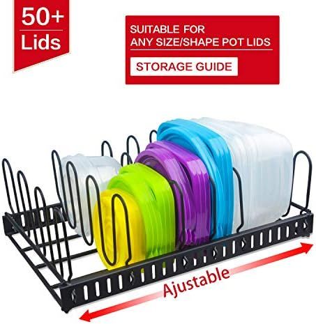 Metal Food Container Lid Organizer&Adjustable 6 Dividers Storage Container Lid Holder Rack for Cabin | Amazon (US)