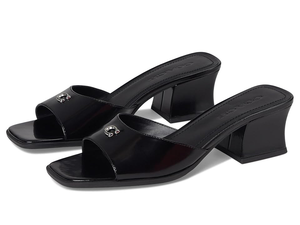 COACH Sculpted C Leather Block Heel Sandals Women's Sandals Black : 8.5 M | Zappos