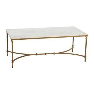3R Studios Libertine 48 in. Genuine White Marble Top Coffee Table with Matte Gold Iron Frame EC11... | The Home Depot