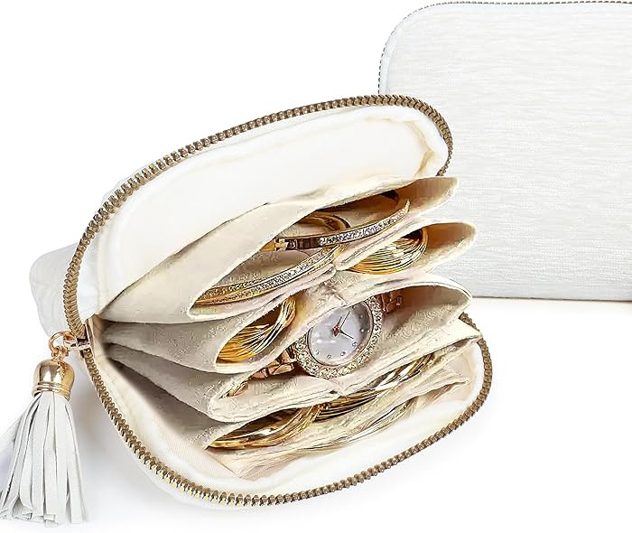 LOTOFUN Small Travel Jewelry Case: 5-Layer Individual Pouch Soft Velvet Bag Organizer With Zipper... | Amazon (US)