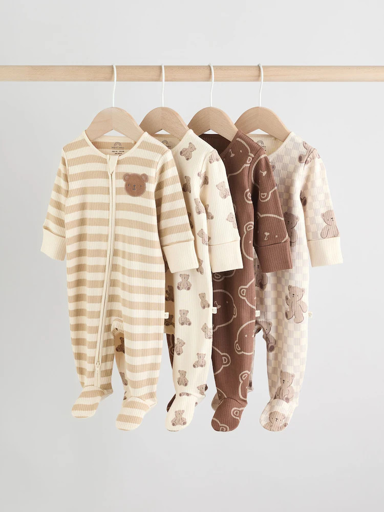 Brown Bear Print Two Way Zip Baby Sleepsuits 4 Pack (0mths-2yrs) | Next EU