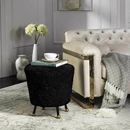 Safavieh Home Collection Oriana Retro Black Sheepskin Ottoman | Amazon (US)