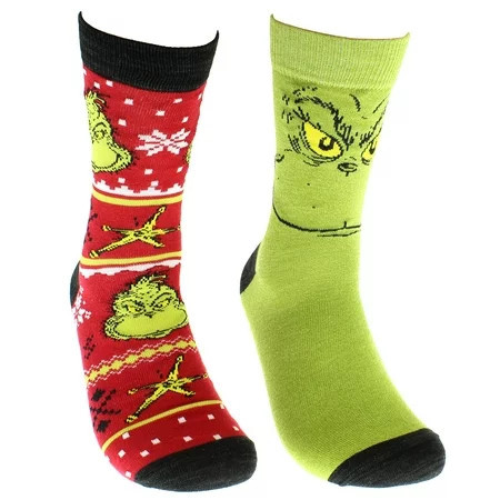 Dr Seuss The Grinch Grinchmas Adult Holiday Crew Socks 2 Pair | Walmart (US)