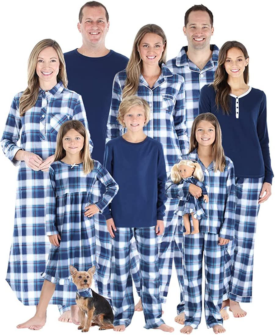 SleepytimePJs Holiday Matching Family Plaid Flannel Pajama Sets, Traditional Blue Plaid, 6 Years,... | Amazon (US)