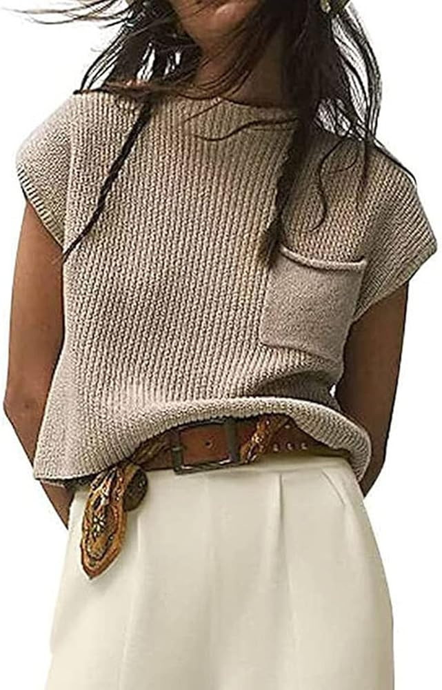 Peaceglad Women's Mock Neck Knit Sweater Vest Sleeveless Casual Trendy Summer Ribbed Pullover Tan... | Amazon (US)