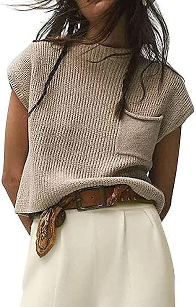 Peaceglad Women's Mock Neck Knit Sweater Vest Sleeveless Casual Trendy Summer Ribbed Pullover Tan... | Amazon (US)