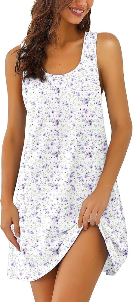 Ekouaer Nightgowns for Women Cotton Night Gown Tank Sleeveless Sleepshirt Racerback Nightdress Ch... | Amazon (US)