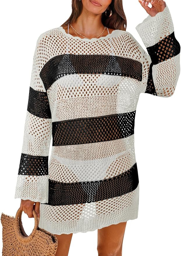 MixShe Beach Vacation Clothes for Women 2025 Fashion Cover up Summer Dresses Crochet Swim Suits W... | Amazon (US)