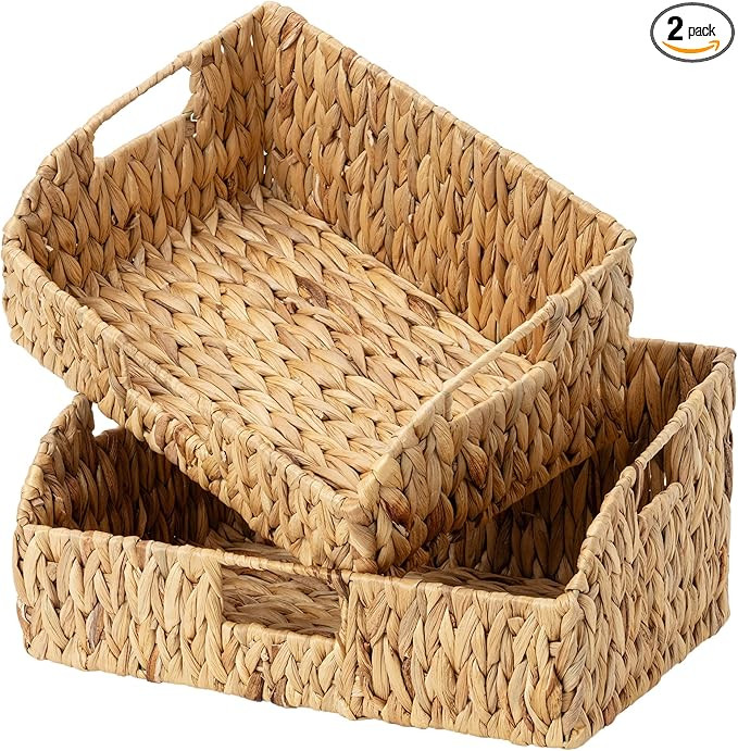 StorageWorks Pantry Baskets for Organizing, Water Hyacinth Baskets for shelves with Built-in Hand... | Amazon (US)