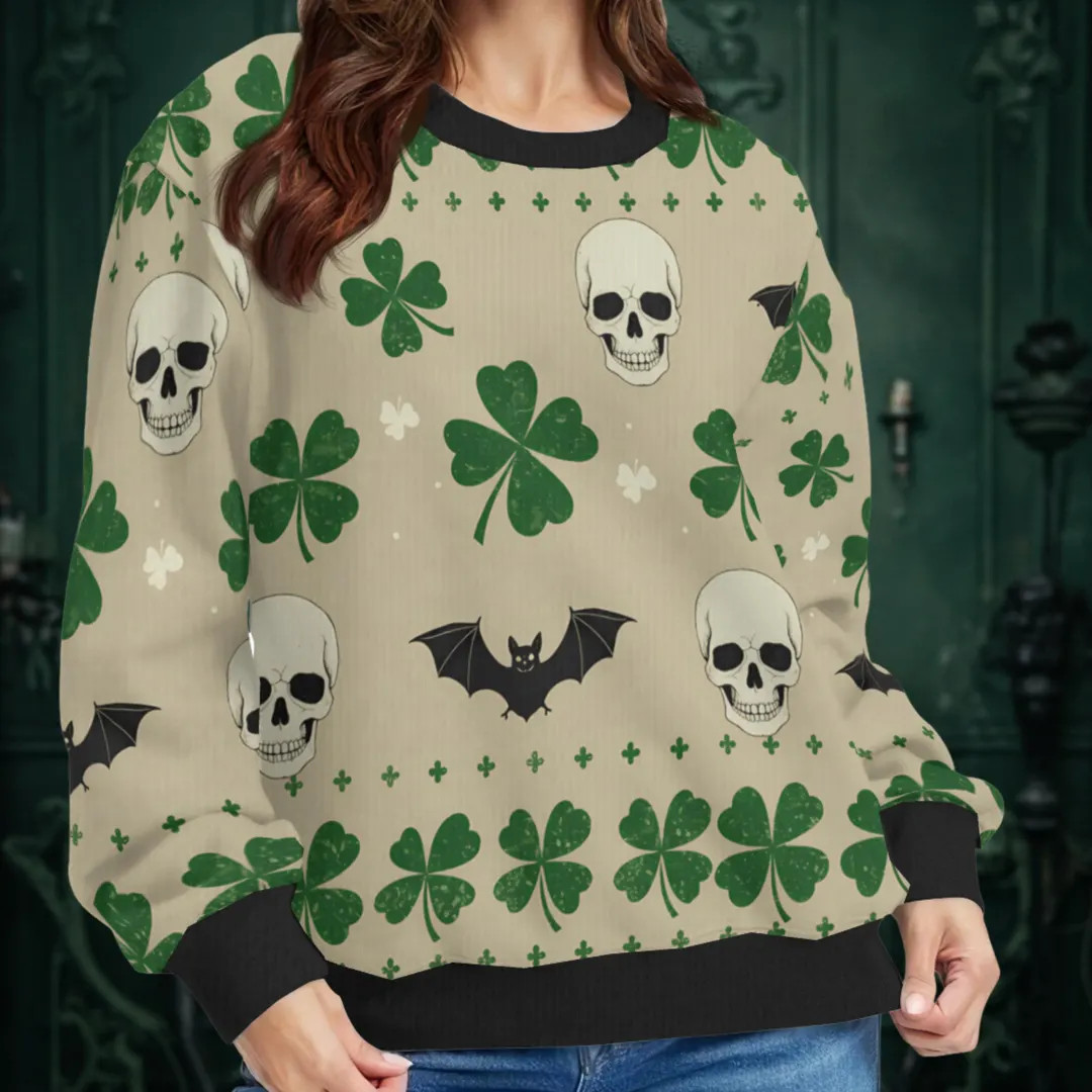 Skulls Bats and Clovers Sweater Spooky Gothic St Patrick's Day Pullover Shirt - Etsy | Etsy (US)