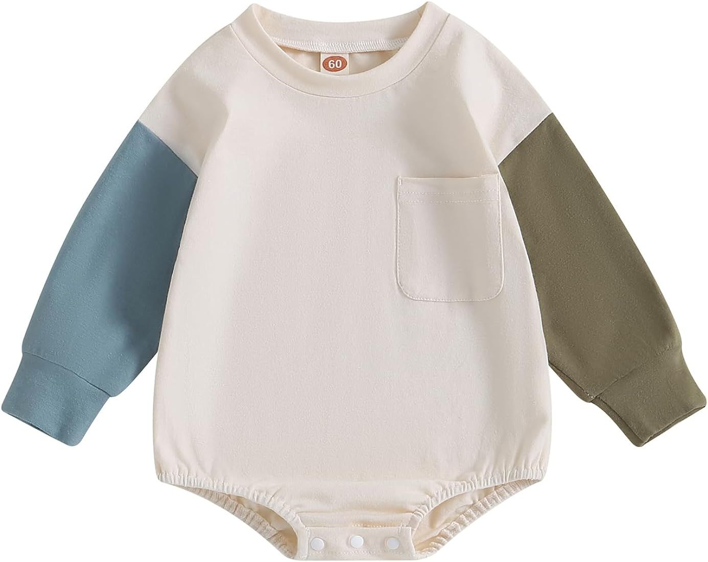 AEEMCEM Baby Boy Girl Color Block Sweatshirt Romper Oversized Bubble Sweater Onesie Long Sleeve P... | Amazon (US)