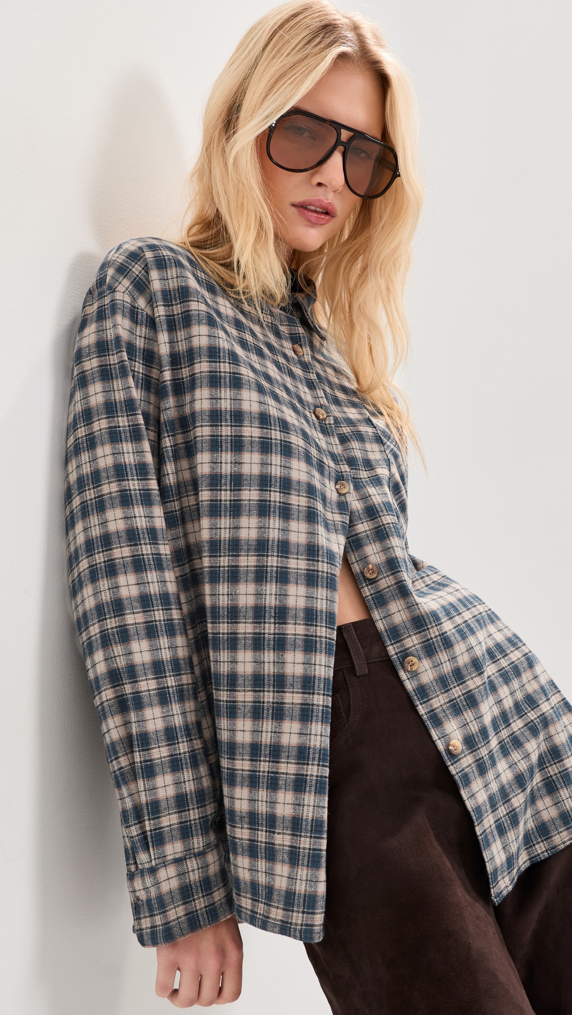 LE BOP Winnie Button Down Flannel Burgundy Plaid XL | Shopbop