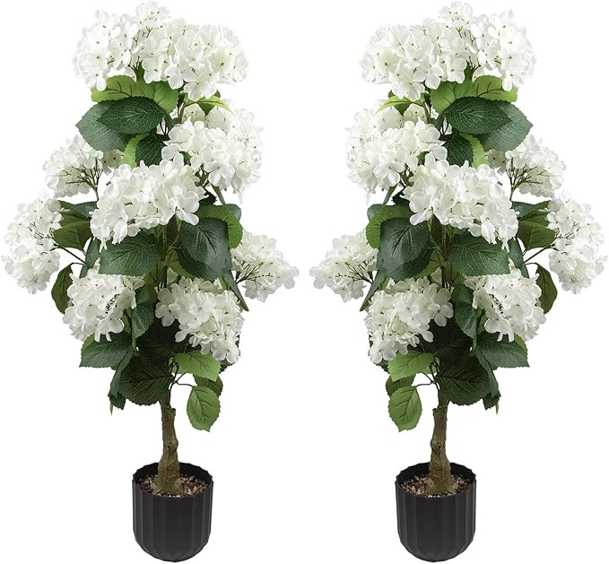 2 Pcs 3 Ft Artificial Hydrangea Trees Potted, UV Resistant Faux Silk Hydrangea Plant in Pot for I... | Amazon (US)