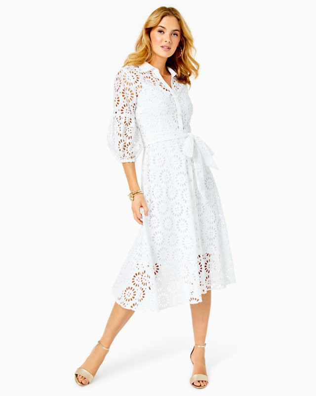 Mialynn Midi Eyelet Shirtdress - White Dress | Lilly Pulitzer
