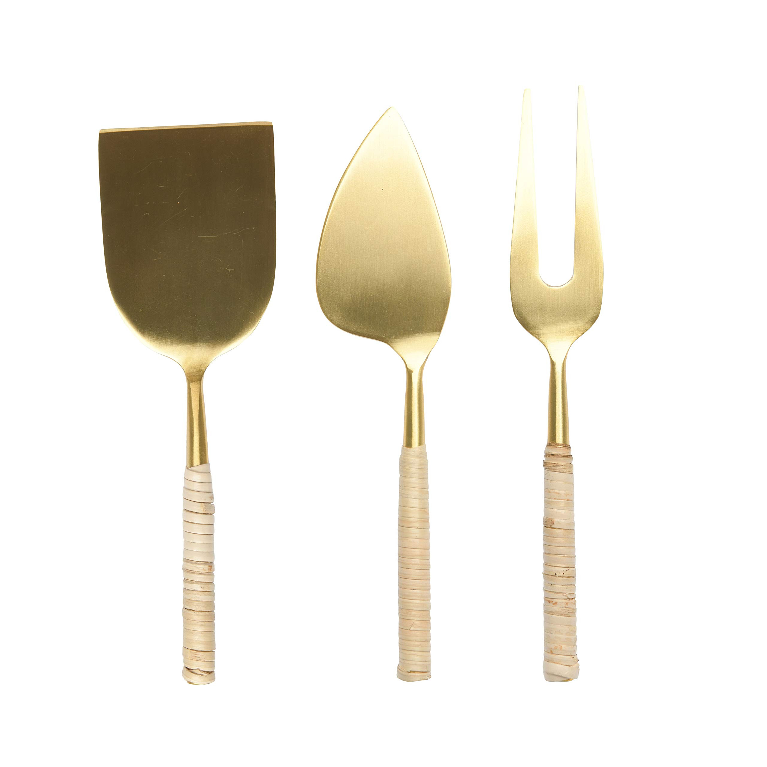 Bloomingville Gold Stainless Steel Cheese Woven Rattan Handles (Set of 3) Servers (AH1573) | Amazon (US)