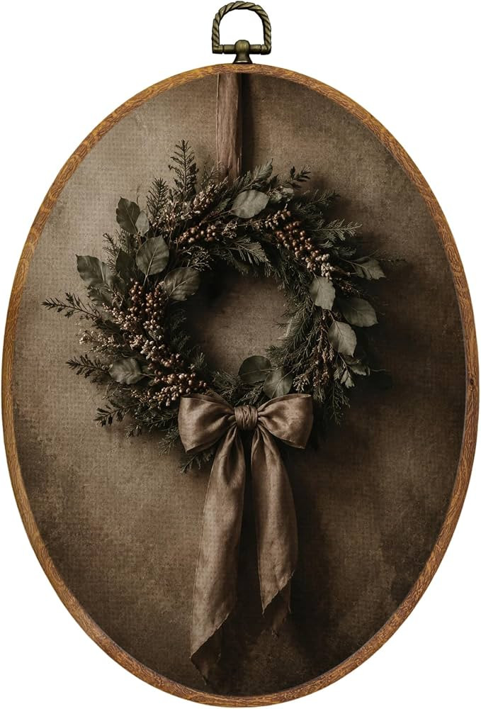 Mcehtle Vintage Christmas Wreath Wall Art Decor Framed 8.6x11.4 | Amazon (US)