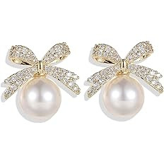 Pearl Bow Earrings for Women Coquette Aesthetic Jewelry Rhinestone Bow Earrings for Bridesmaids W... | Amazon (US)